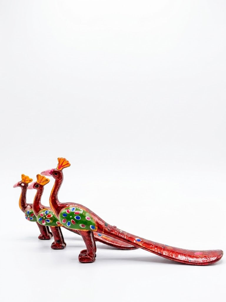 Hand-Painted Rajasthani Terracotta Peacock Figurines (Set of 3)