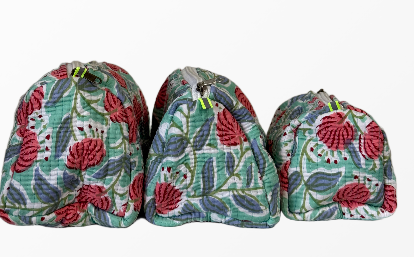 Handcrafted Cotton Quilted Cosmetic Pouch Set – Trio of 3 Sizes