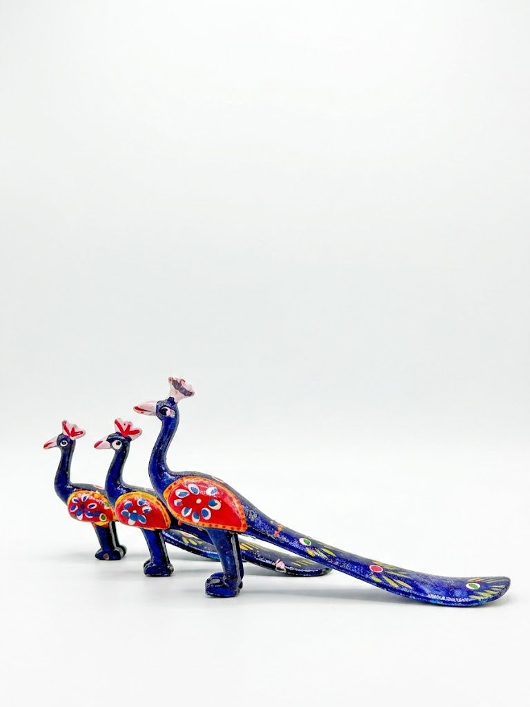 Hand-Painted Rajasthani Terracotta Peacock Figurines (Set of 3)
