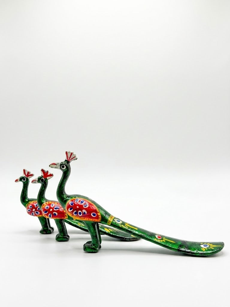Hand-Painted Rajasthani Terracotta Peacock Figurines (Set of 3)