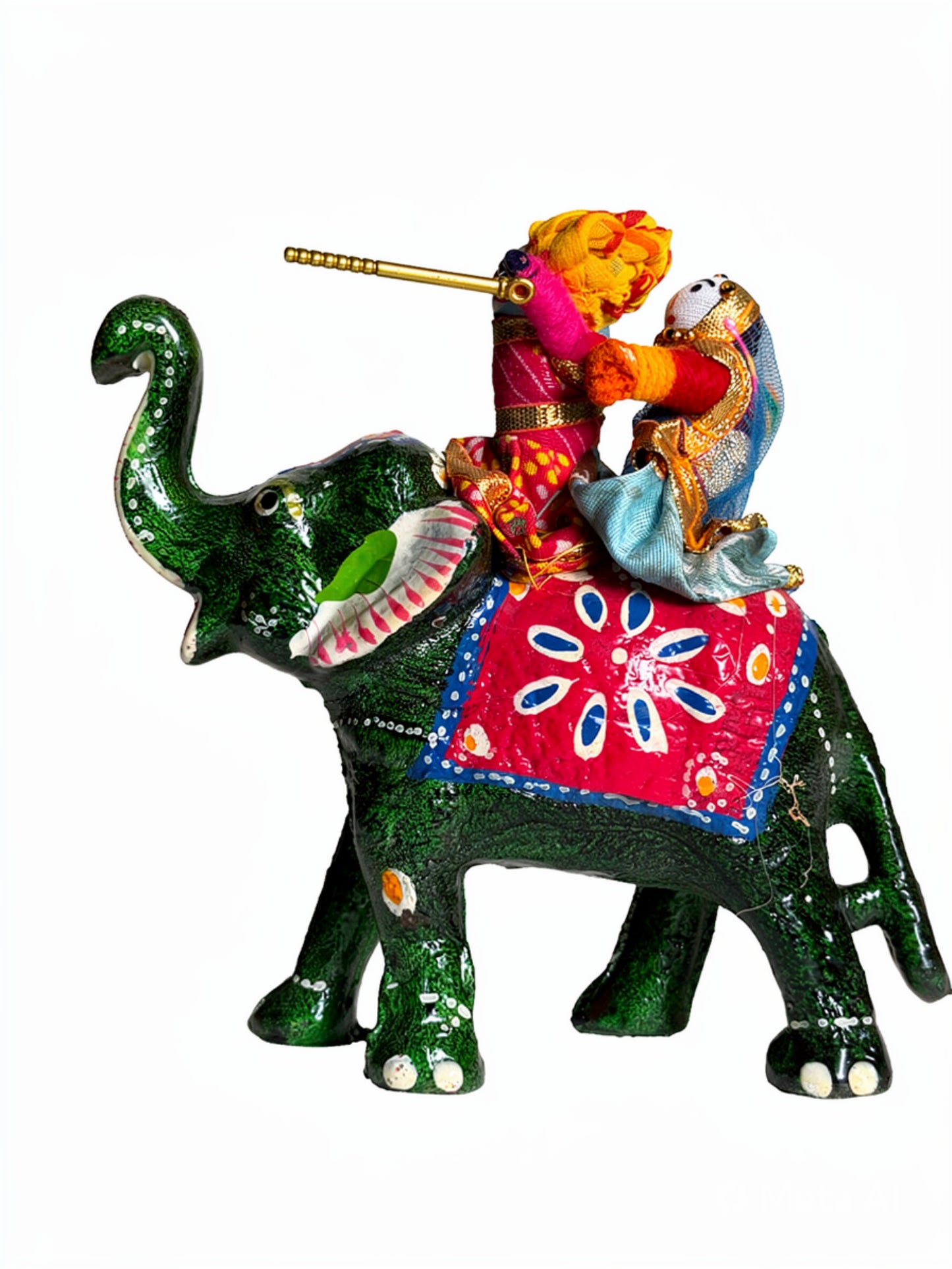 Handcrafted Terracotta Elephant Figurine with Traditional Rajasthani Puppets