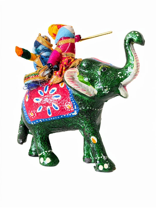 Handcrafted Terracotta Elephant Figurine with Traditional Rajasthani Puppets