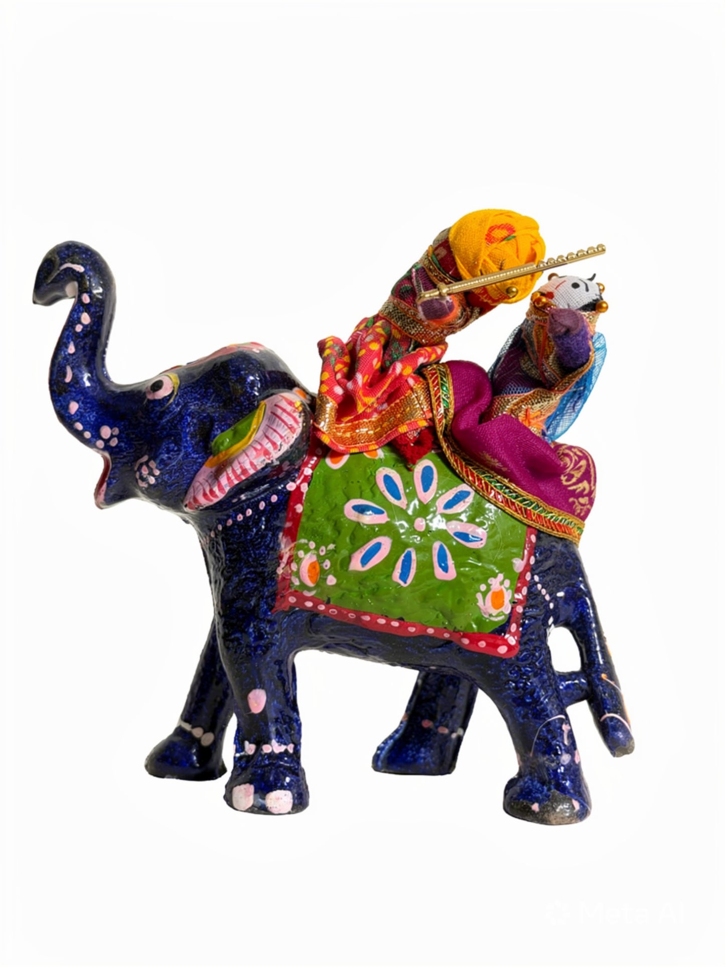 Handcrafted Terracotta Elephant Figurine with Traditional Rajasthani Puppets
