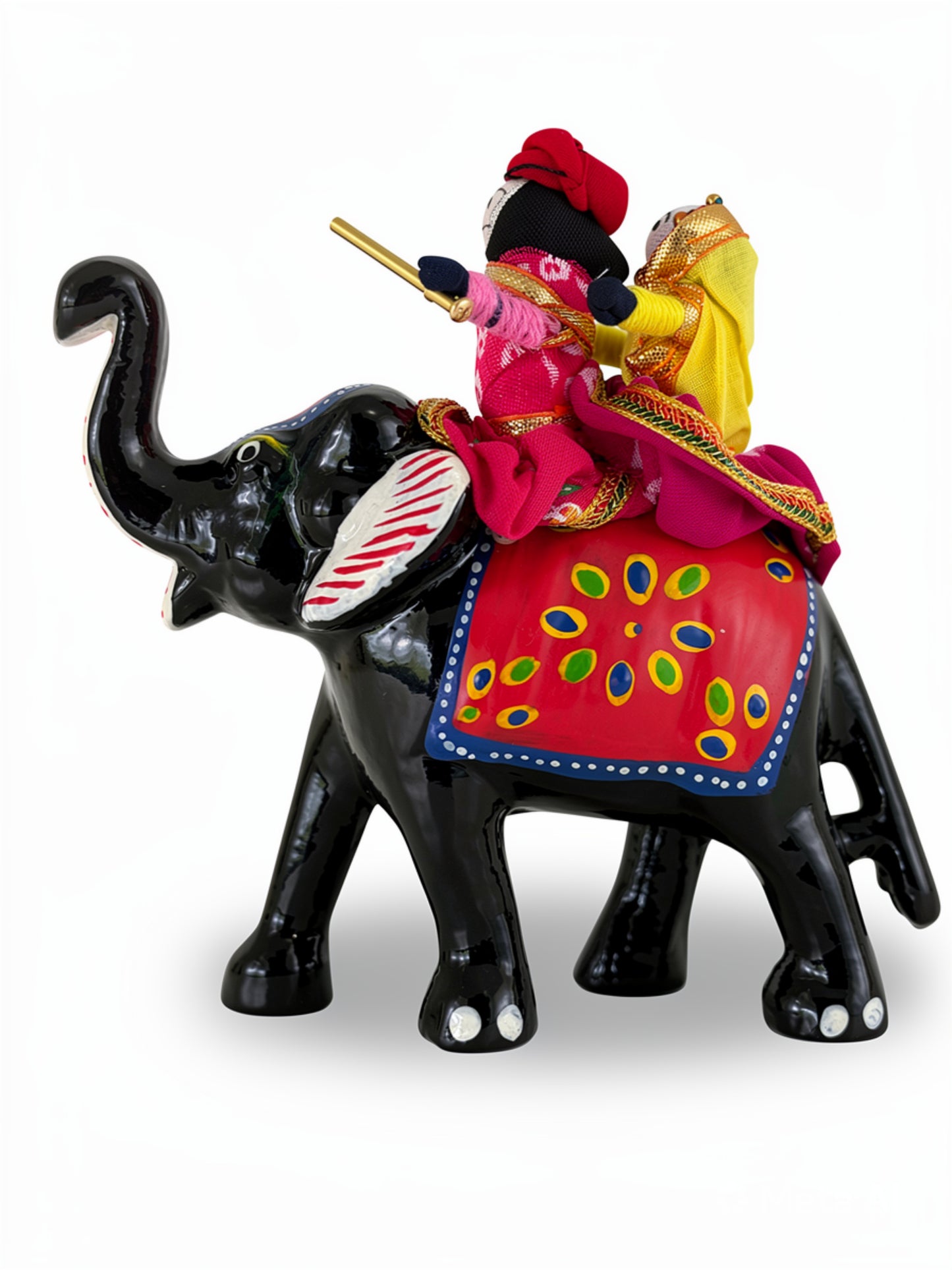 Handcrafted Terracotta Elephant Figurine with Traditional Rajasthani Puppets