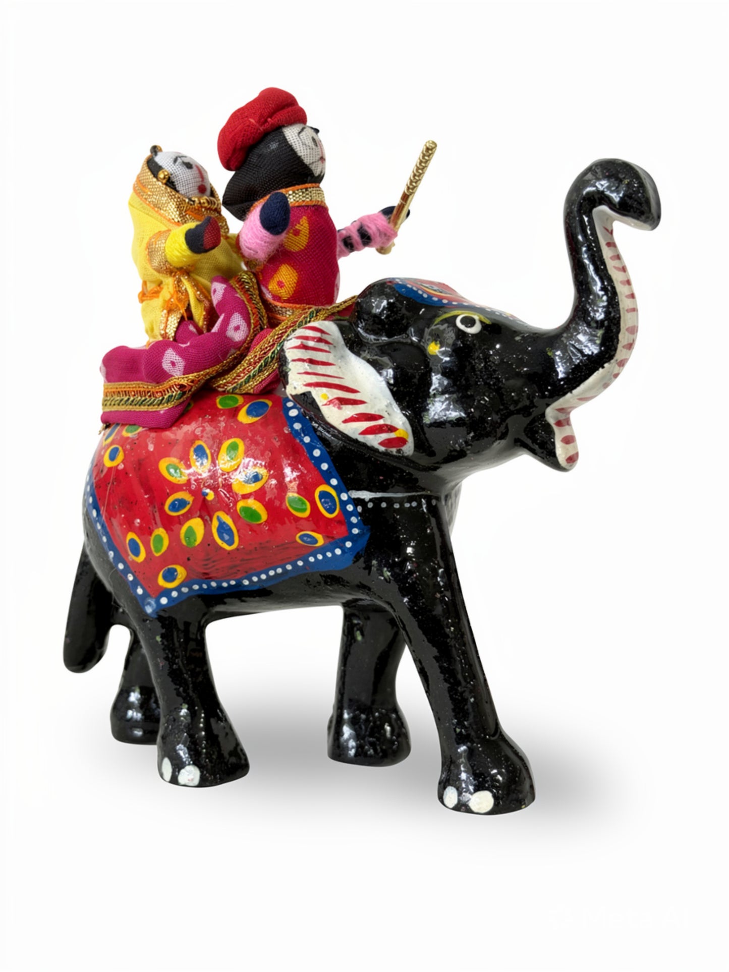 Handcrafted Terracotta Elephant Figurine with Traditional Rajasthani Puppets