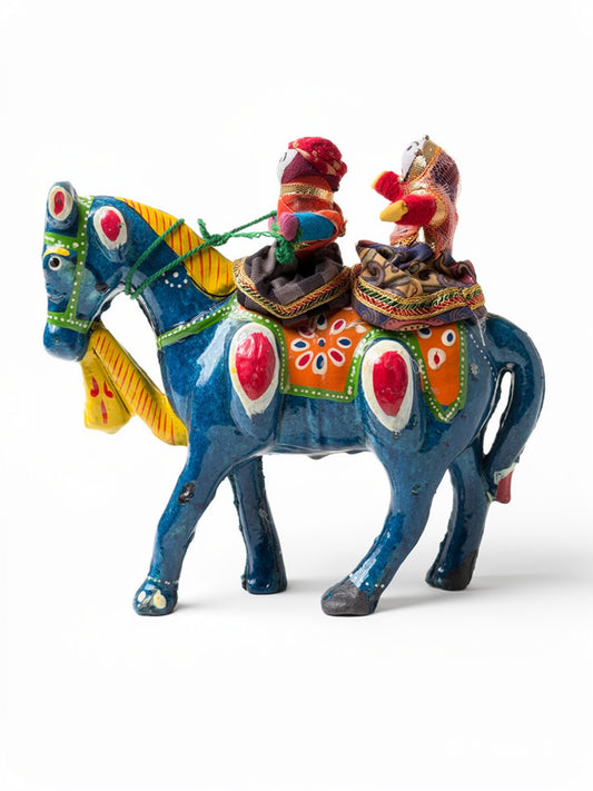 Handcrafted Terracotta Horse Figurine with Traditional Rajasthani Puppet