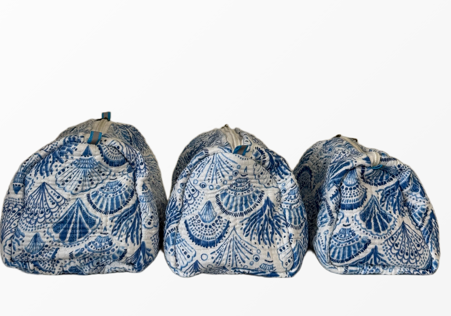Handcrafted Cotton Quilted Cosmetic Pouch Set – Trio of 3 Sizes