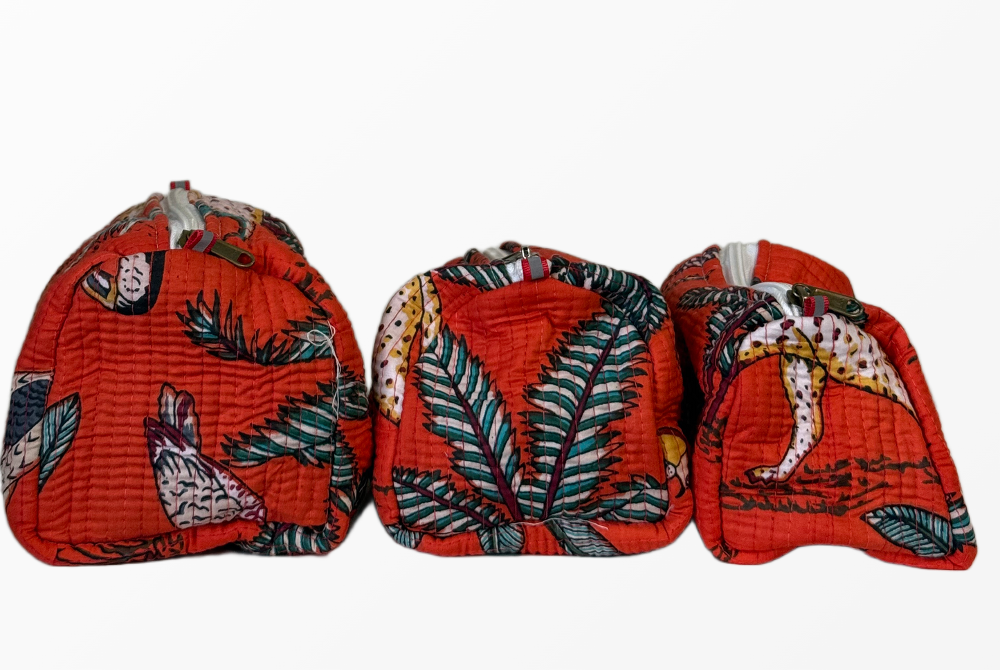 Handcrafted Cotton Quilted Cosmetic Pouch Set – Trio of 3 Sizes