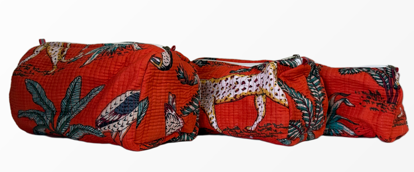 Handcrafted Cotton Quilted Cosmetic Pouch Set – Trio of 3 Sizes