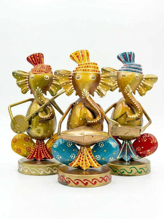 Traditional Rajasthani Artisan Lord Ganesha Musician Set of 3