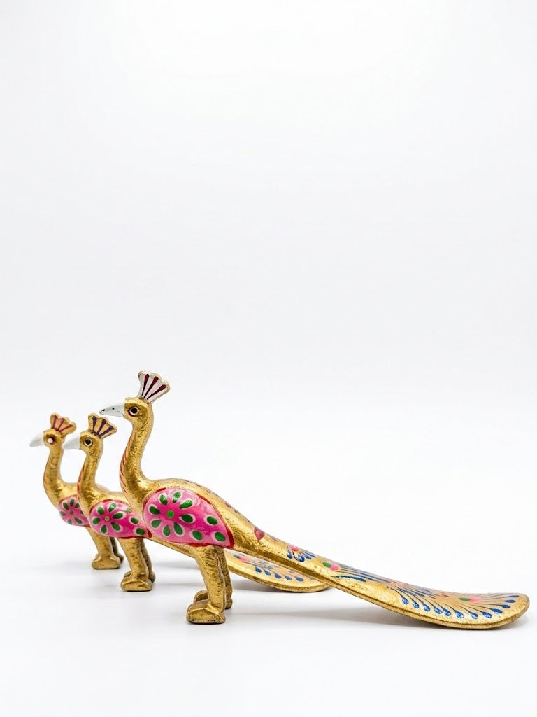 Hand-Painted Rajasthani Terracotta Peacock Figurines (Set of 3)